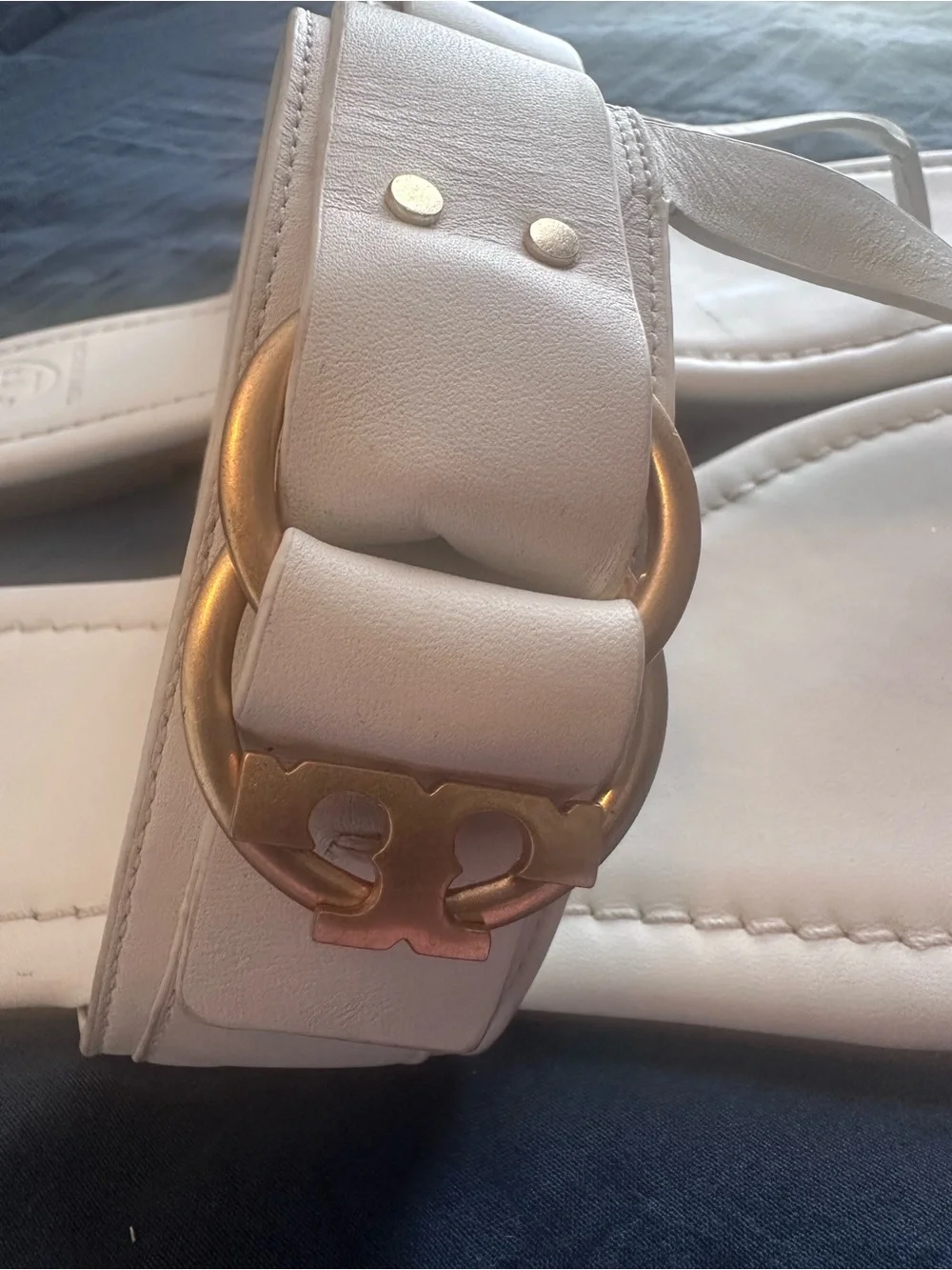 Tory Burch Marsden Ivory White Leather Flat Thong Sandals - Size 9.5